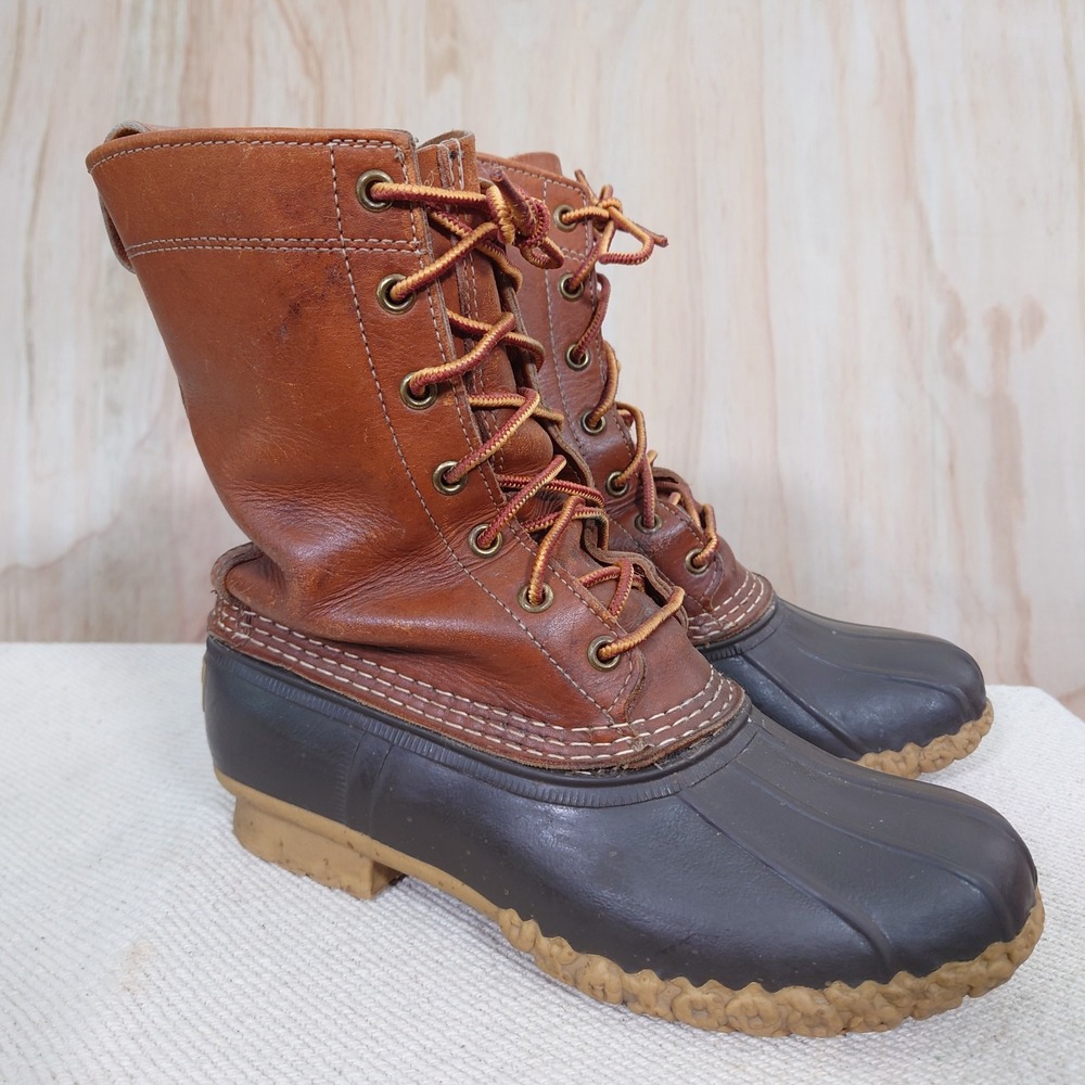 VTG LL BEAN Bean Boot Womens 7 Waterproof Duck Tan 8" Leather Made in Maine USA